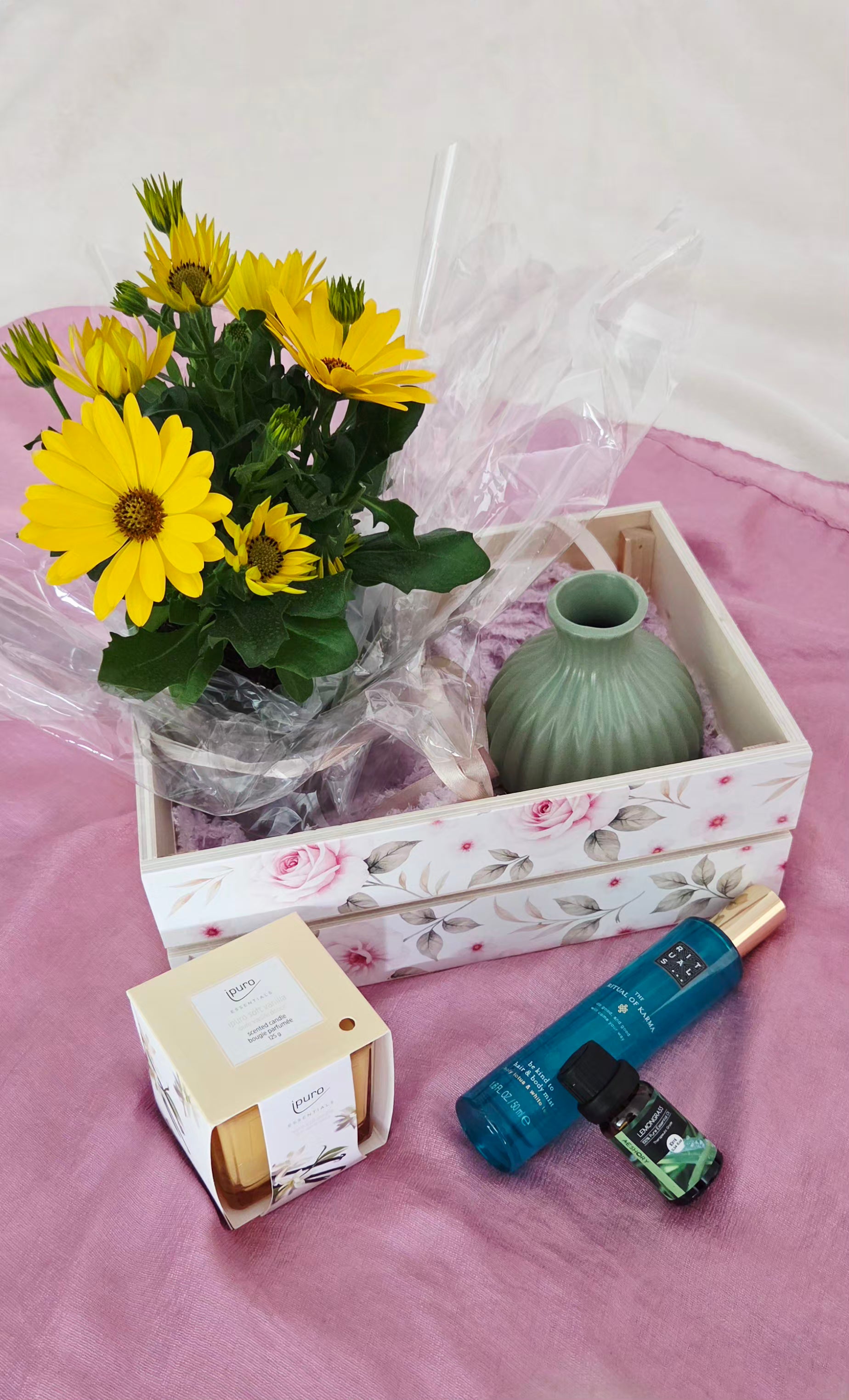 Personalized Wooden Gift Box with Plant & Self-Care Essentials